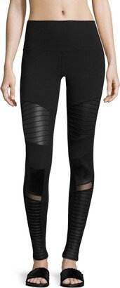 High-Waist Moto Sport Leggings with Mesh Panels