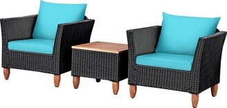 Patio 3-piece Outdoor Wicker Rattan Bistro Chair Set