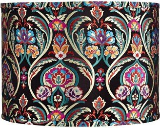 Springcrest Multi-Color Embroidered Medium Drum Lamp Shade 15 Top x 15 Bottom x 11 High (Spider) Replacement with Harp and Finial