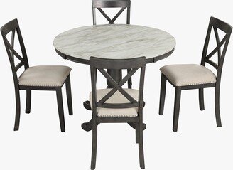 5 Pieces Dining Table and Chairs Set for 4 Persons, Kitchen Room Solid Wood Table with 4 Chairs，Black