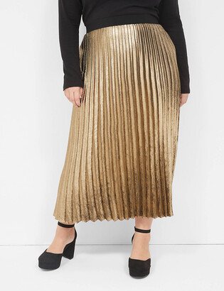 Metallic Pleated Midi Skirt