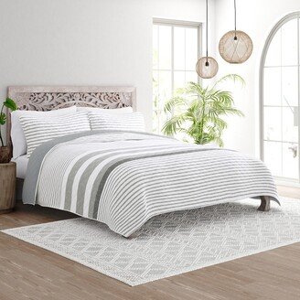 Soft Essentials All Season 3 Piece Summer Stripes Reversible Quilt Set with Shams