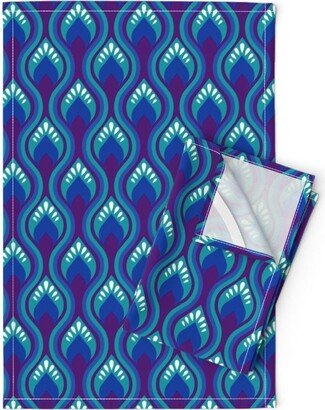 Jewel Tone Peacock Tea Towels | Set Of 2 - Groovy By Lellobird Blue Teal Retro Purple 1970S Linen Cotton Spoonflower