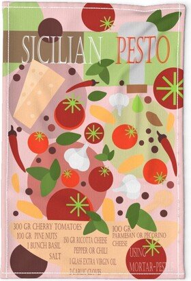 Pesto Recipe Tea Towel - Sicilian By Iaclinda Tomato Basil Retro Style Linen Cotton Canvas Spoonflower