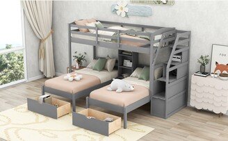 Triple Bunk Bed with Drawers, Staircase with Storage, Built-in Shelves