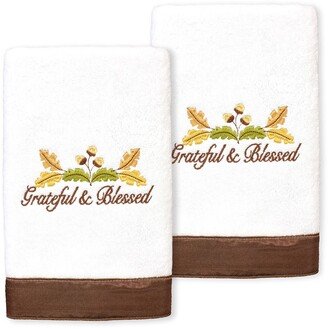 Grateful & Blessed Embroidered Luxury 100% Turkish Cotton Hand Towels - Set of 2-AA