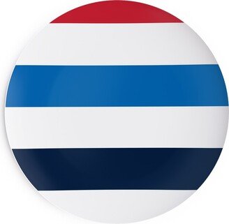 Salad Plates: Horizontal Stripes - Red White And Blue Salad Plate, Red