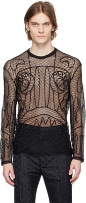 SSENSE Exclusive Black Graphic Net Long Sleeve T-Shirt