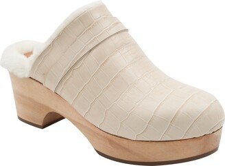 Sofi Ivory Embossed Leather Faux Fur Lined Clog