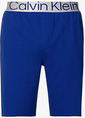 ens idnight Blue Branded-waistband Cotton and Recycled Polyester-blend Shorts