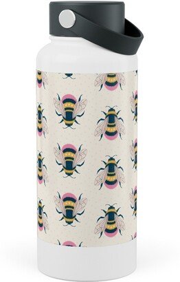 Photo Water Bottles: Bumblebee - Pink On Cream Stainless Steel Wide Mouth Water Bottle, 30Oz, Wide Mouth, Beige