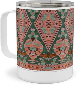 Travel Mugs: Enchanted Flori - Pink And Green Stainless Steel Mug, 10Oz, Pink