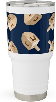 Travel Mugs: Dreidels Travel Tumbler, 30Oz, Blue