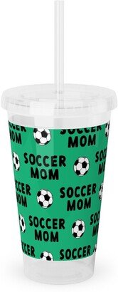 Travel Mugs: Soccer Mom - Green Acrylic Tumbler With Straw, 16Oz, Green