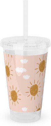 Travel Mugs: Little Golden Sun - Pink Acrylic Tumbler With Straw, 16Oz, Pink