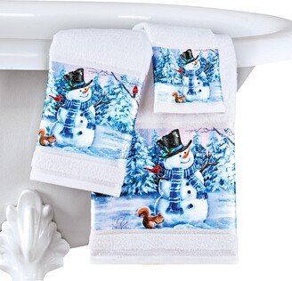 Collections Etc Winter Wonderland Snowman Printed Towels - Set of 3 | Bath Towel, Hand Towel, Washcloth | Machine Wash, Polyester, Cotton