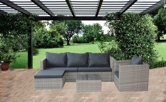 GREATPLANINC 4 Piece Patio Furniture Set Rattan Furniture Set Outdoor Wicker Sectional Sofa for Backyard, Lawn, Meadow, Farmland, Patio