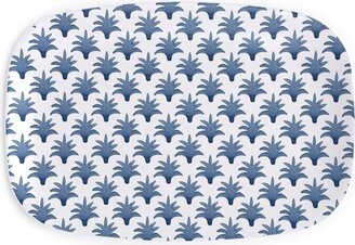 Serving Platters: Pinecone - Indigo On Cream Serving Platter, Blue