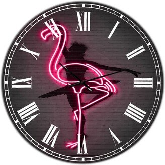 Designart Neon Pink Flamingo and Ballerina Large Modern Wall Clock - 36 x 36