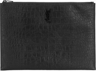 Monogram crocodile-effect pouch