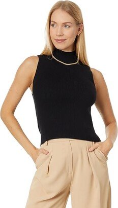 Wide Rib Mockneck Sweater Tank (True Black) Women's Sweater