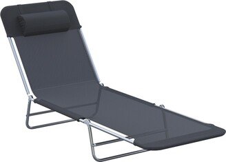 Portable Sun Lounger, Lightweight Folding Chaise Lounge Chair w/ Adjustable Backrest & Pillow for Beach, Poolside and Patio, Black - Black s