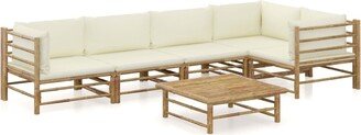 6 Piece Patio Lounge Set with Cream White Cushions Bamboo - Brown - 25.6 x 27.6 x 23.6