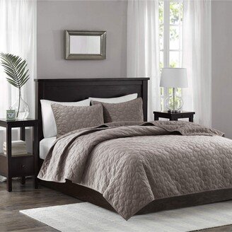 Gracie Mills Harper Velvet 3 Piece Coverlet Set, Taupe - California King