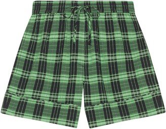 Plaid-Check Drawstring Shorts