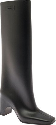 Black Boots with Tonal Embossed Logo in Rubber Woman