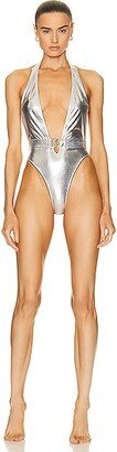 One Piece Swimsuit in Metallic Silver