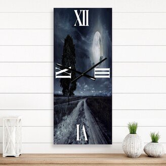 Designart 'Paved Road Under A Full Moon' Nautical & Coastal Wall Clock Decor