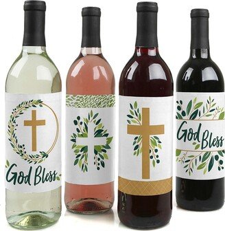 Big Dot Of Happiness Elegant Cross - Religious Party Decor - Wine Bottle Label Stickers - 4 Ct