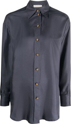 Straight-Point Collar Silk Shirt