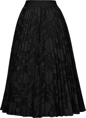 Womens Casual A-Line Chiffon Skirts Pleated Swing Skirt Floral Lace Black M