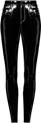 Mid-Rise Faux Patent Leather Skinny Ankle Pants