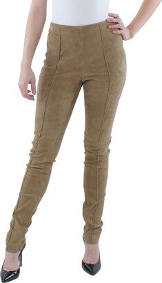 Womens Suede Pleated Skinny Pants