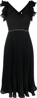 NISSA pleated-skirt V-neck midi dress