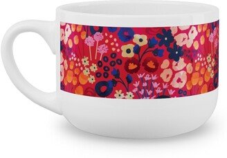 Mugs: Modern Retro Floral - Multi Latte Mug, White, 25Oz, Multicolor