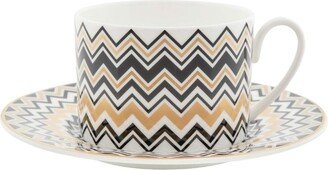 Zigzag-Print Tea Cup And Saucer (Set Of Six)