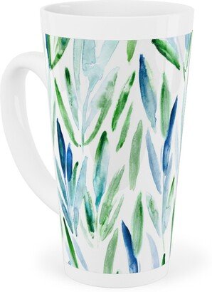 Mugs: Watercolor Eucalyptus Leaves - Blue And Green Tall Latte Mug, 17Oz, Green