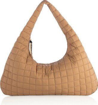 Ezra Quilted Nylon Hobo Bag, Tan