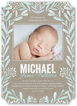 Baptism Invitations: Rustic Frame Boy Baptism Invitation, Blue, Pearl Shimmer Cardstock, Ticket