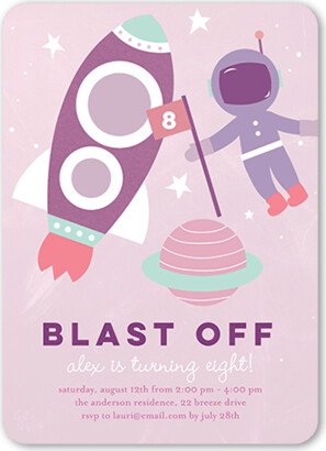 Girl Birthday Invitations: Astronaut Explorer Birthday Invitation, Purple, 5X7, Matte, Signature Smooth Cardstock, Rounded