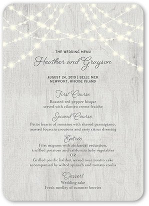 Wedding Menu Cards: Glowing Ceremony Wedding Menu, Grey, 5X7 Flat Menu, Standard Smooth Cardstock, Rounded