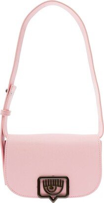 'Moon Bag' Pink Crossbody Bag with Eyelike Buckle in Faux Leather Woman