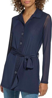 Belted Button Front Cardi (Twilight) Women's Clothing