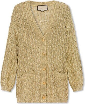 Metallic V-Neck Cable Knit Cardigan