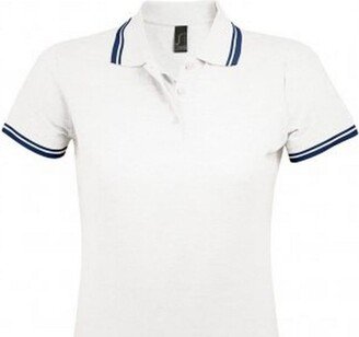 SOLS SOLS Womens/Ladies Pasadena Tipped Short Sleeve Pique Polo Shirt (White/Navy)