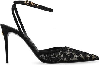 Lace-Detailed Slingback Pumps